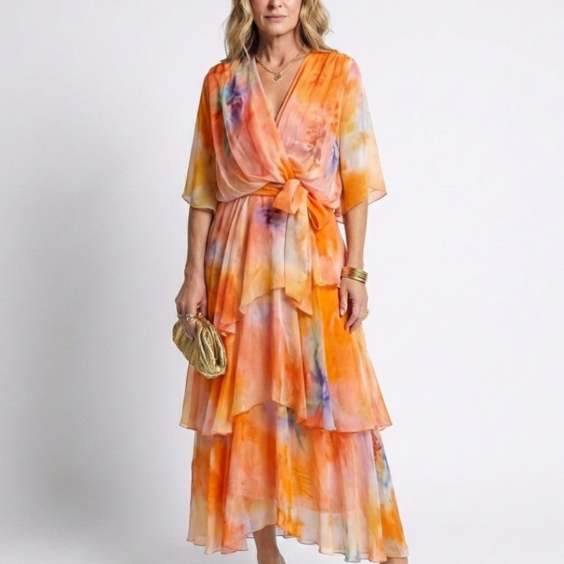 Calista | Maxi haljina s V izrezom i podesivim strukom od prozirnih slojeva