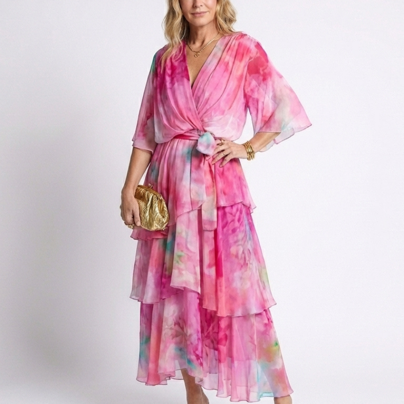 Calista | Maxi haljina s V izrezom i podesivim strukom od prozirnih slojeva